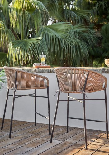 KAVE HOME Yanet barkrakk, med pute, armlener og fotsttte - beige ledning og stl