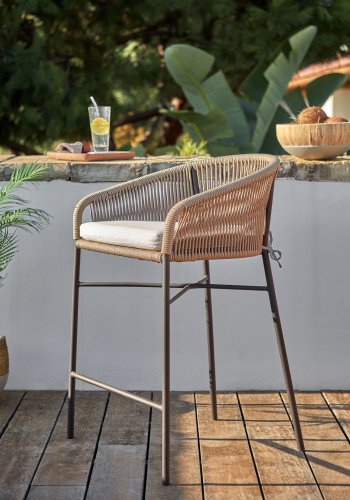 KAVE HOME Yanet barkrakk, med pute, armlener og fotsttte - beige ledning og stl