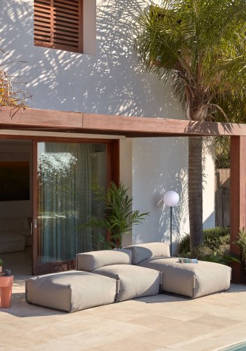 KAVE HOME Firkantet puffmodul for hagesofa - grnt stoff og svart aluminium (101x101)