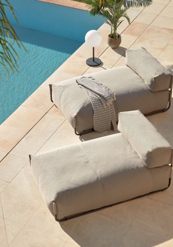 KAVE HOME Firkantet sjeselongmodul for hagesofa - m. ryggsttte - grnt stoff og sort aluminium (165x101) 