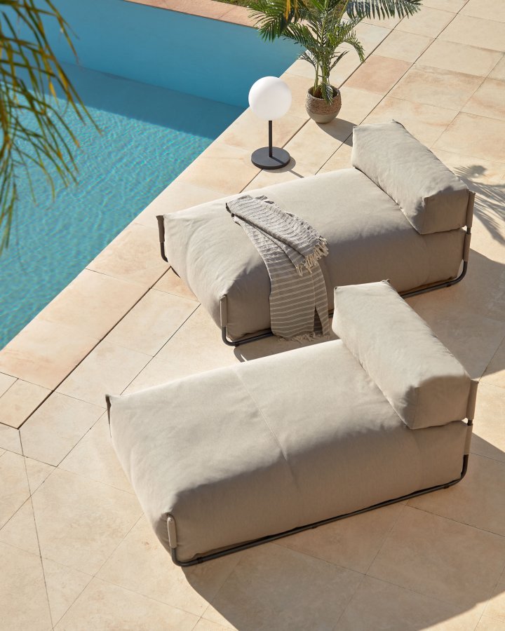 KAVE HOME Firkantet sjeselongmodul for hagesofa - m. ryggsttte - grnt stoff og sort aluminium (165x101) 