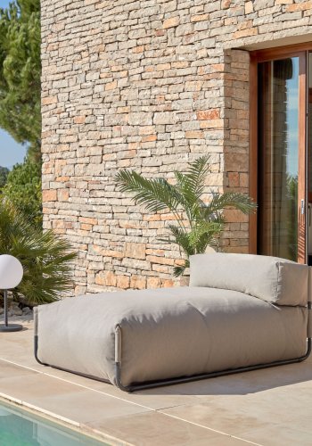 KAVE HOME Firkantet sjeselongmodul for hagesofa - m. ryggsttte - grnt stoff og sort aluminium (165x101) 