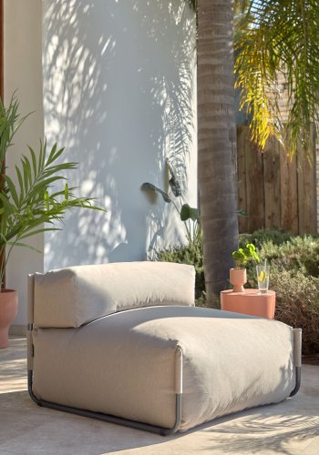 KAVE HOME Firkantet modul for hagesofa, med ryggsttte - grnt stoff og svart aluminium (101x101)