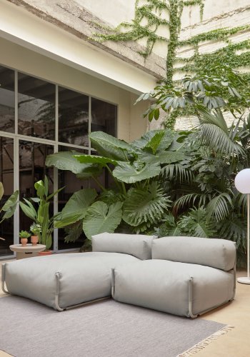 KAVE HOME Firkantet modul for hagesofa, med ryggsttte - lysegr stoff og hvit aluminium (101x101) 