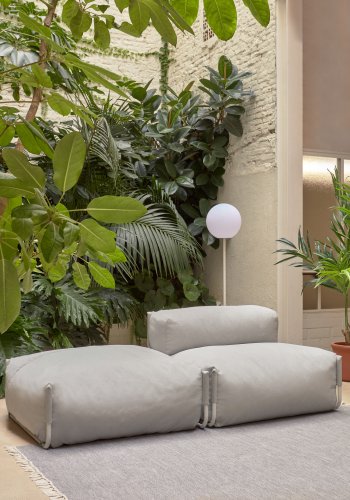 KAVE HOME Firkantet modul for hagesofa, med ryggsttte - lysegr stoff og hvit aluminium (101x101) 