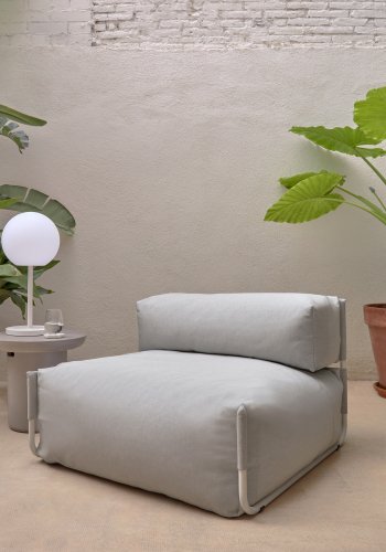 KAVE HOME Firkantet modul for hagesofa, med ryggsttte - lysegr stoff og hvit aluminium (101x101) 