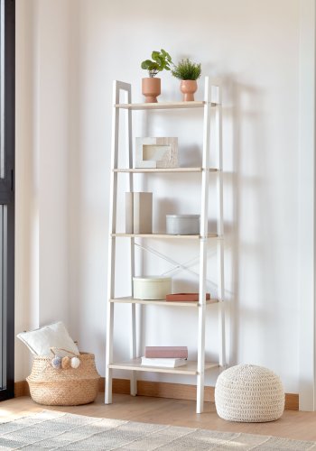 KAVE HOME rektangulr State reol m. 5 hyller - naturlig melamin og hvitt stl (56x172)