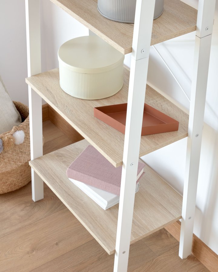 KAVE HOME rektangulr State reol m. 5 hyller - naturlig melamin og hvitt stl (56x172)