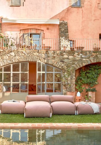 KAVE HOME Firkantet sjeselongmodul for hagesofa -m. ryggst�tte - terrakottastoff, hvit aluminium (165x101) 