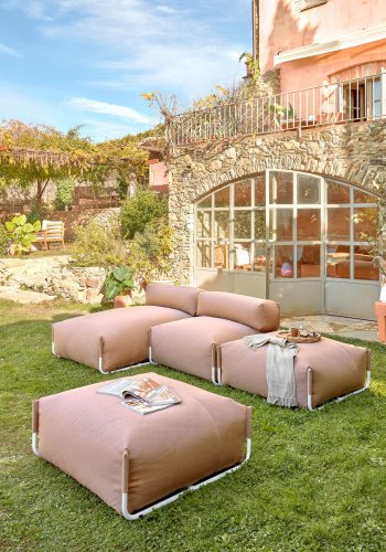 KAVE HOME Firkantet sjeselongmodul for hagesofa -m. ryggst�tte - terrakottastoff, hvit aluminium (165x101) 