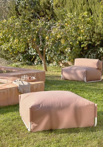 KAVE HOME Firkantet puffmodul for hagesofa - terrakottastoff og hvit aluminium (101x101)