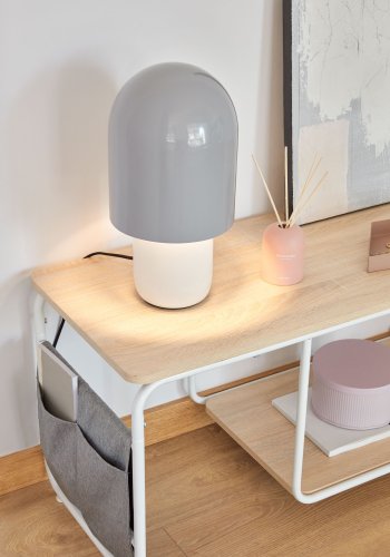 KAVE HOME Yamina TV-bord, med hylle og gr stofflommer - naturlig melamin og hvitt stl (110x40)