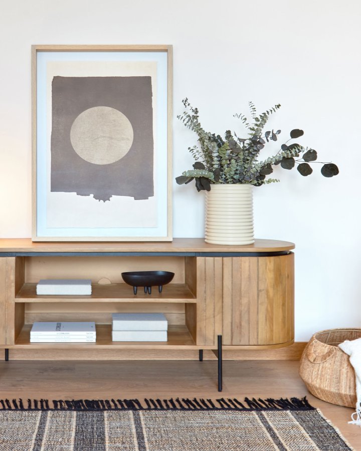 KAVE HOME Naira sirkulrt bilde - glass, beige og svart lerret, polystyren (90x60)