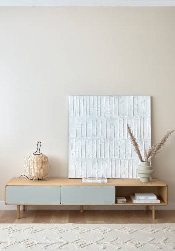 KAVE HOME Anielle TV-bord, m. 2 skyvedrer - gr/naturlig ask finer/asketre (180x41)