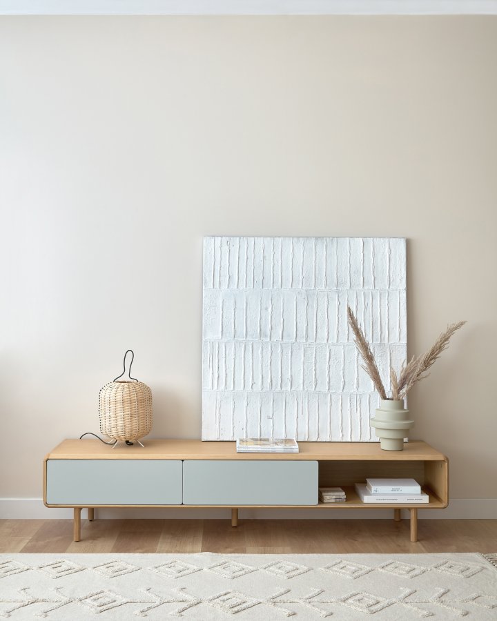 KAVE HOME Anielle TV-bord, m. 2 skyvedrer - gr/naturlig ask finer/asketre (180x41)