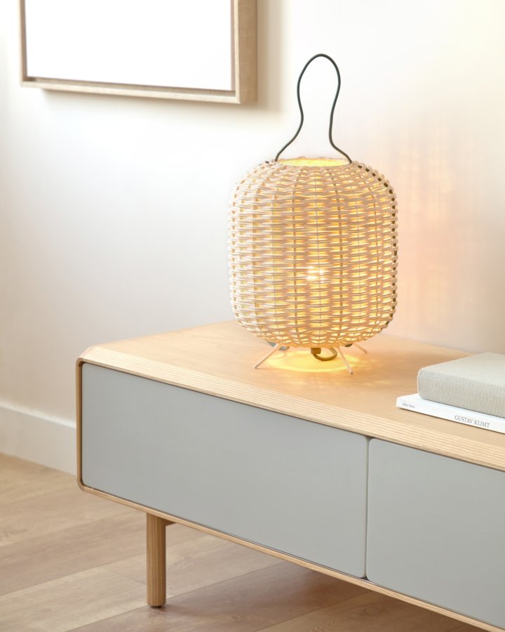 KAVE HOME Anielle TV-bord, m. 2 skyvedrer - gr/naturlig ask finer/asketre (180x41)