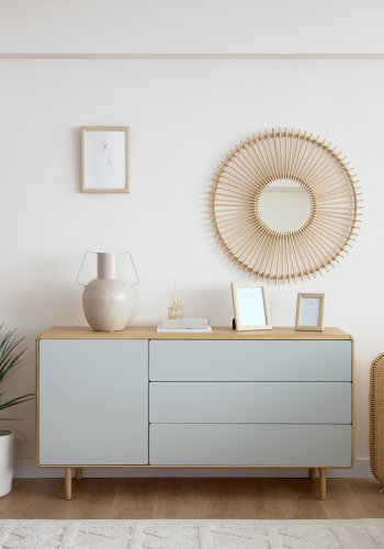 KAVE HOME Anielle skjenk, m. 1 dr og 3 skuffer - gr/naturlig ask finer/asketre