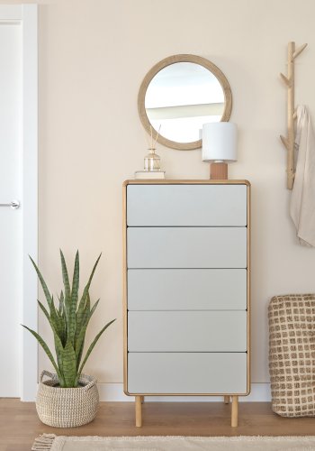 KAVE HOME Anielle kommode, m. 5 skuffer - gr/naturlig ask finer/asketre