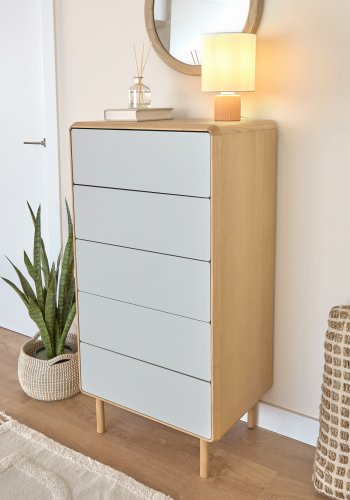 KAVE HOME Anielle kommode, m. 5 skuffer - gr/naturlig ask finer/asketre