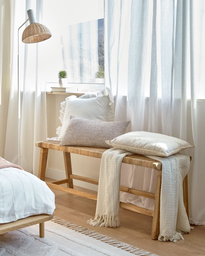 KAVE HOME Beida benk, rektangulr - naturlig rotting og teak (120x40)