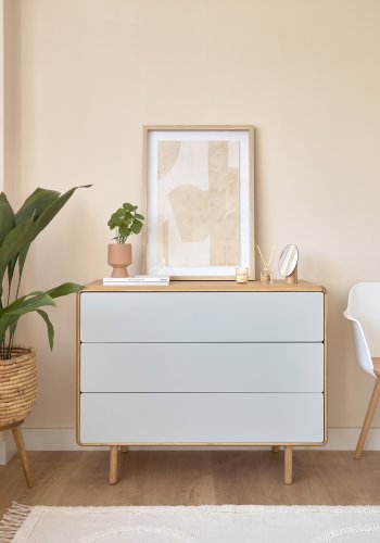 KAVE HOME Anielle kommode, m. 3 skuffer - gr/naturlig ask finer/asketre