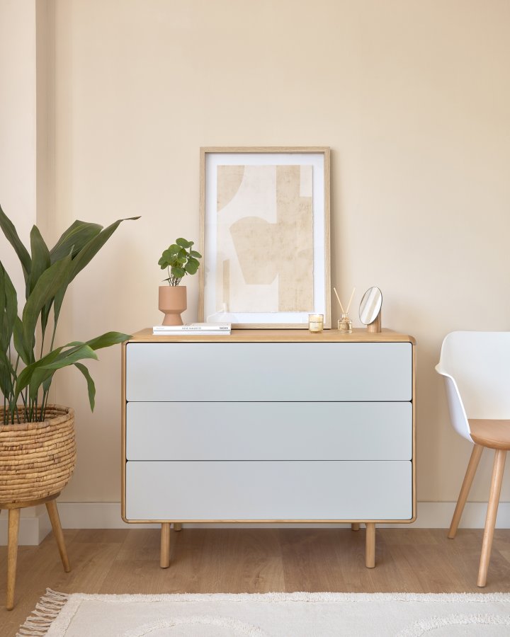 KAVE HOME Anielle kommode, m. 3 skuffer - gr/naturlig ask finer/asketre