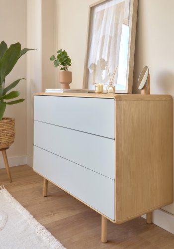 KAVE HOME Anielle kommode, m. 3 skuffer - gr/naturlig ask finer/asketre