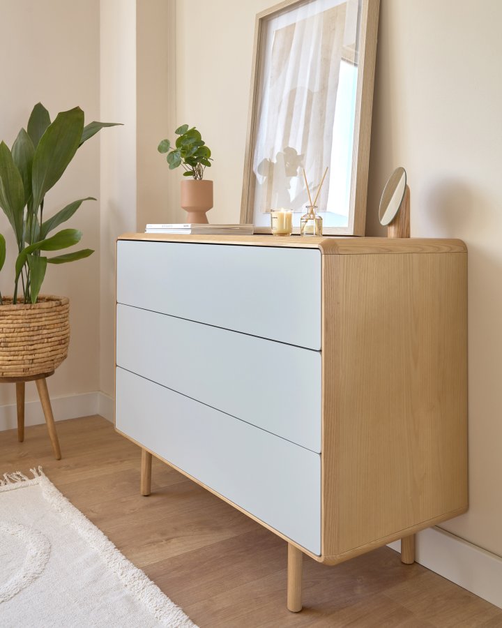 KAVE HOME Anielle kommode, m. 3 skuffer - gr/naturlig ask finer/asketre