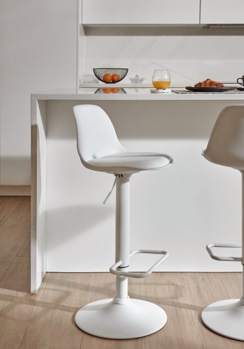 KAVE HOME Orlando-T barkrakk, m. ryggsttte og fotsttte - hvit polypropylen/kunstskinn/stl