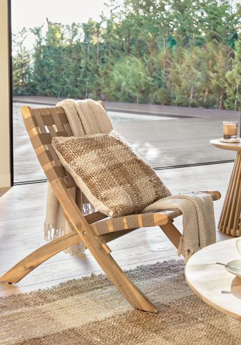 KAVE HOME Chabeli loungestol, foldbar - akacietr og beige snor