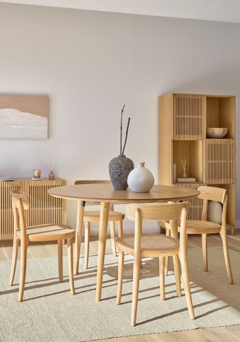 KAVE HOME Oakland spisebord, m. 2 ekstra plater - naturlig eikefiner og naturlig gummitre (120(200)x120)