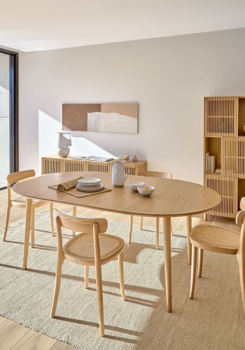 KAVE HOME Oakland spisebord, m. 2 ekstra plater - naturlig eikefiner og naturlig gummitre (140(220)x90)