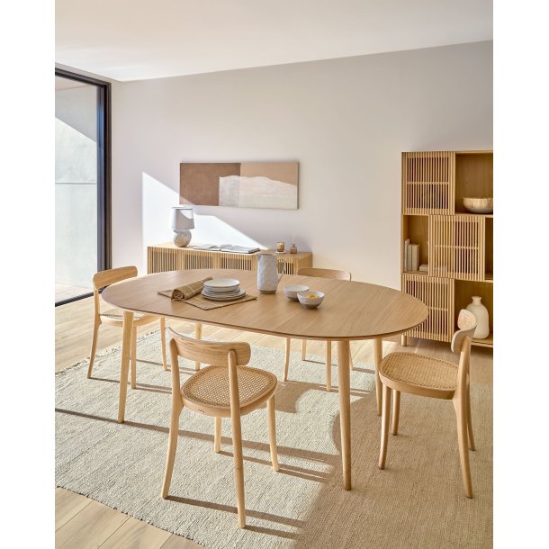 Oakland spisebord, m. 2 tillgsplader - natur egefinr og natur gummitr (140(220)x90)