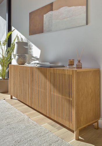 KAVE HOME Beyla skjenk, m. 4 drer og 2 hyller - naturlig eikefiner og eiketre