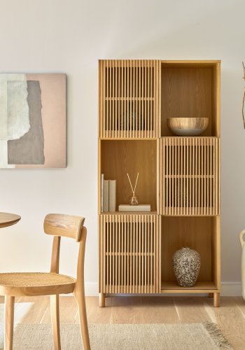 KAVE HOME Beyla reol, m. 3 drer - naturlig eikefiner og eiketre (H: 170cm x 42,5cm x 84,5cm)