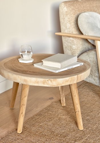 KAVE HOME rundt Creswell sidebord - naturlig suartre og teak (65)