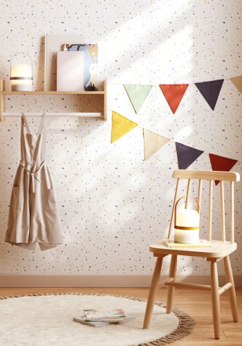 KAVE HOME Florentina vegghylle for barn, med hengestang - hvit MDF og naturlig furu (52,5x15)