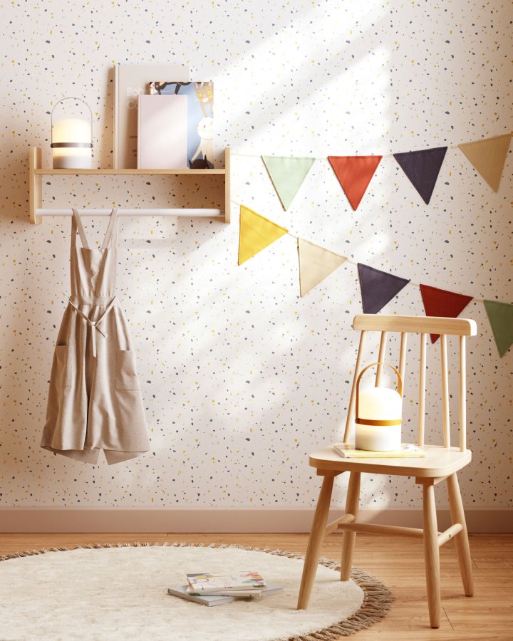 KAVE HOME Florentina vegghylle for barn, med hengestang - hvit MDF og naturlig furu (52,5x15)