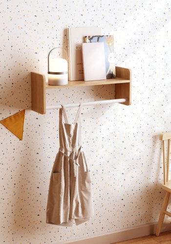 KAVE HOME Florentina vegghylle for barn, med hengestang - hvit MDF og naturlig furu (52,5x15)