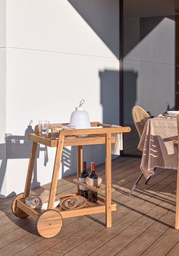 KAVE HOME Felisa rullebord, med hylle - naturlig akasietre