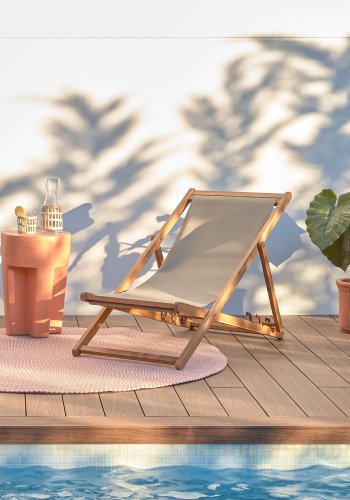 KAVE HOME Adredna solstol, hopf&auml;llbar - massivt akaciatr&auml; och gr&ouml;nt tyg