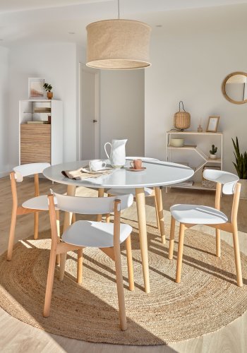 KAVE HOME Oakland spisebord, med uttrekk - hvit MDF og naturlig bk (120(200)x120)