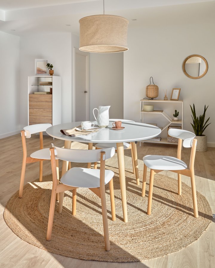 KAVE HOME Oakland spisebord, med uttrekk - hvit MDF og naturlig bk (120(200)x120)