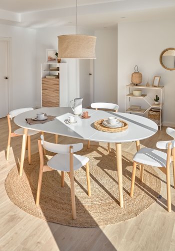 KAVE HOME Oakland spisebord, med uttrekk - hvit MDF og naturlig bk (120(200)x120)