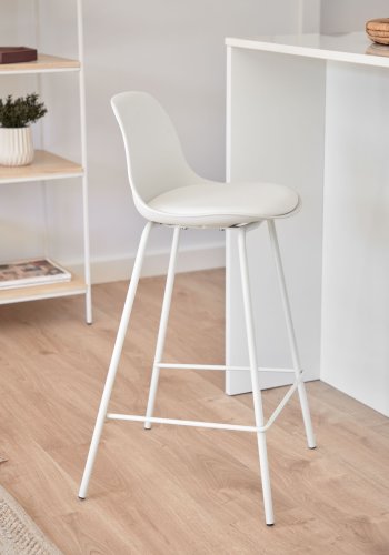 KAVE HOME Lysere barkrakk, med ryggsttte og fotsttte - hvit polypropylen, PU og stl