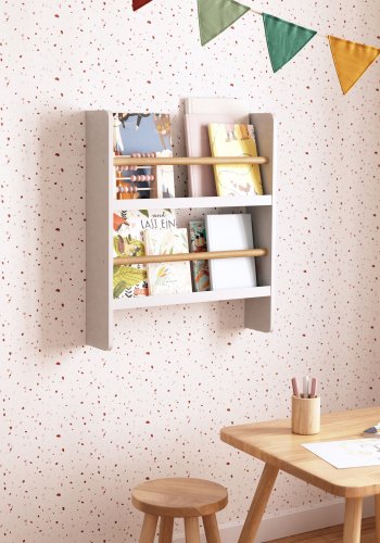 KAVE HOME Gopi vegghylle for barn, rektangulr - hvit MDF og naturlig furu