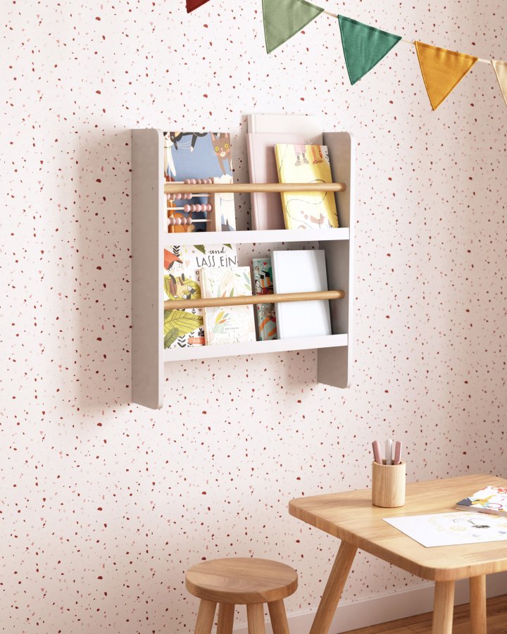 KAVE HOME Gopi vegghylle for barn, rektangulr - hvit MDF og naturlig furu