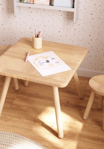 KAVE HOME Dilcia barnebord, firkantet - naturgummitre (55x55)