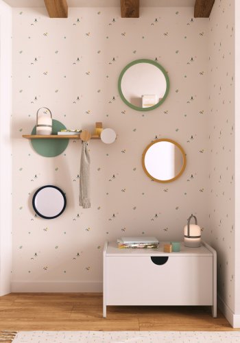 KAVE HOME Diti vegghylle for barn, rektangulr - hvit/turkis MDF og naturlig furu