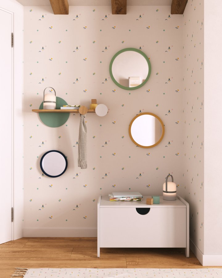 KAVE HOME Diti vegghylle for barn, rektangulr - hvit/turkis MDF og naturlig furu